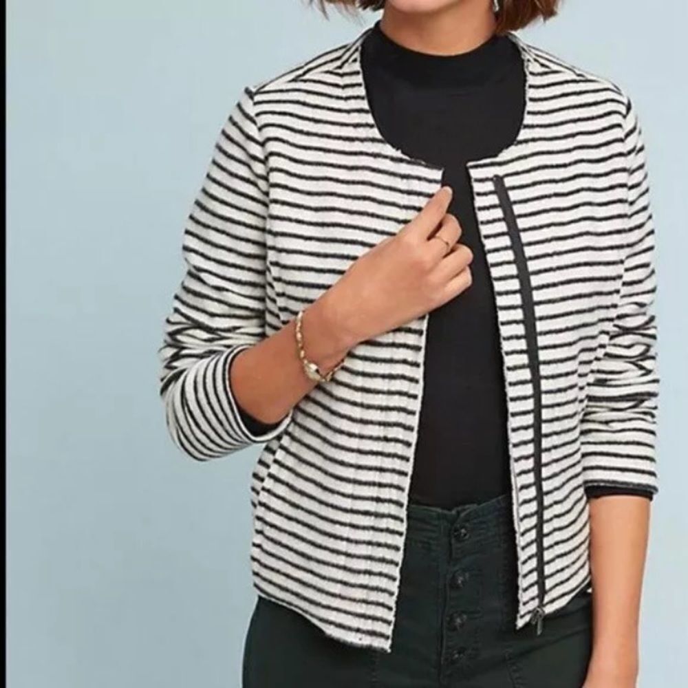 Anthropologie Brushed Stripe Fleece Moto Jacket #151